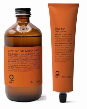 0way AFTER-SUN Hair & Body Bath Shampoo & AFTER-SUN Hair Mask Duo Set Kit Conditioner - Made in Italy, Biodynamic Ingredients, Protects UV Sun & Heat Damage (Shampoo (8.1 oz)   Mask (5 oz))