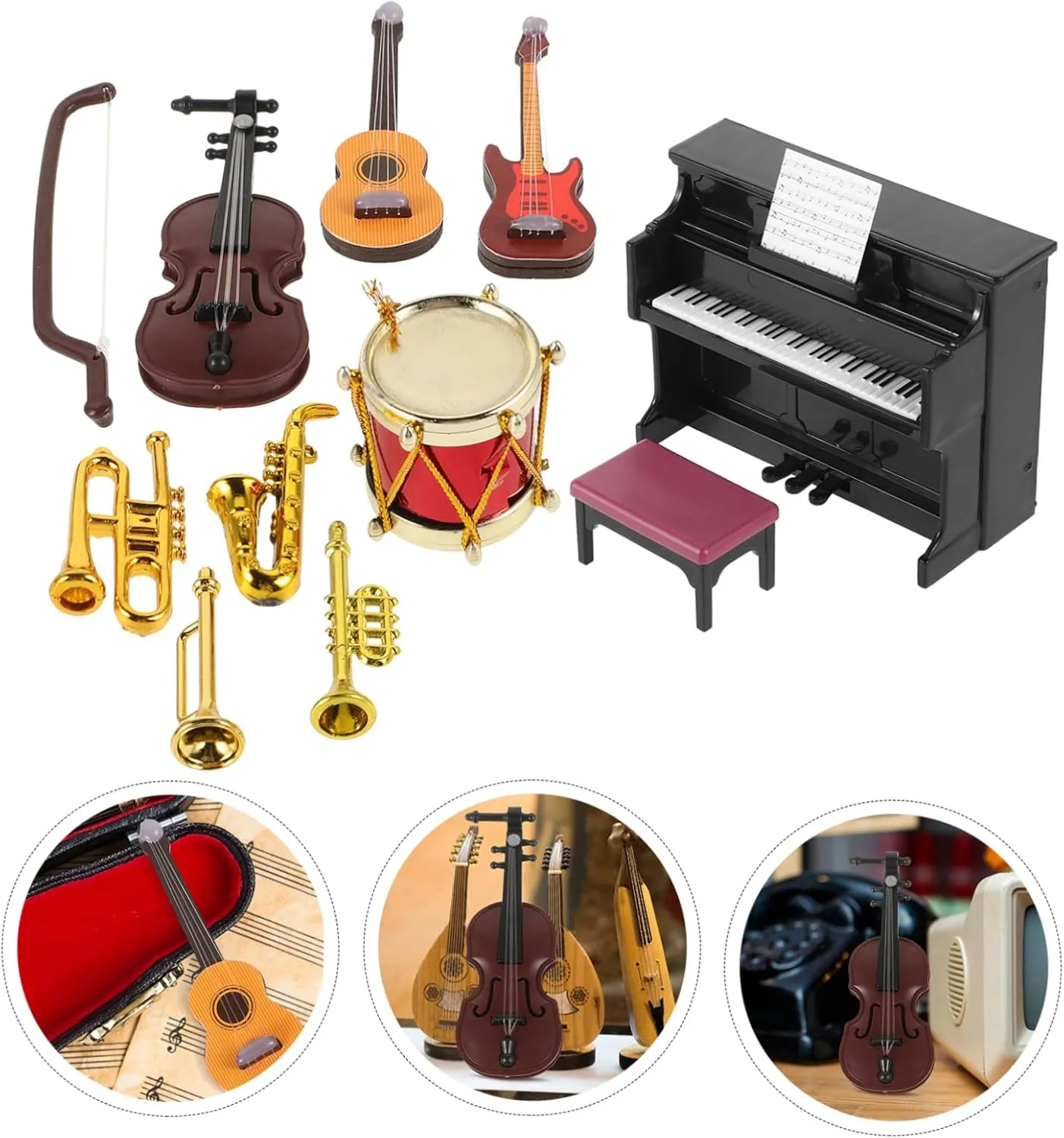 1 Set Miniature Musical Prop for Dollhouse Decor Delicate Mini Instrument Models Including Piano Violin for DIY Projects and Photo Props