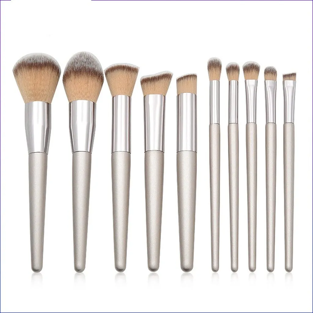10 Cone Wooden Handle Makeup Brush Set Powder Eye Makeup Tools