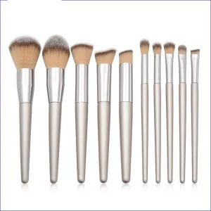 10 Cone Wooden Handle Makeup Brush Set Powder Eye Makeup Tools