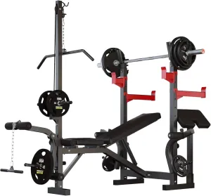 10-in-1 Adjustable Weight Bench Set, 1000 LBS Heavy Duty Multi-Function Bench Press Set with LAT Pulldown System and Squat Rack, Full-Body Strength Training Equipment for Home Gym