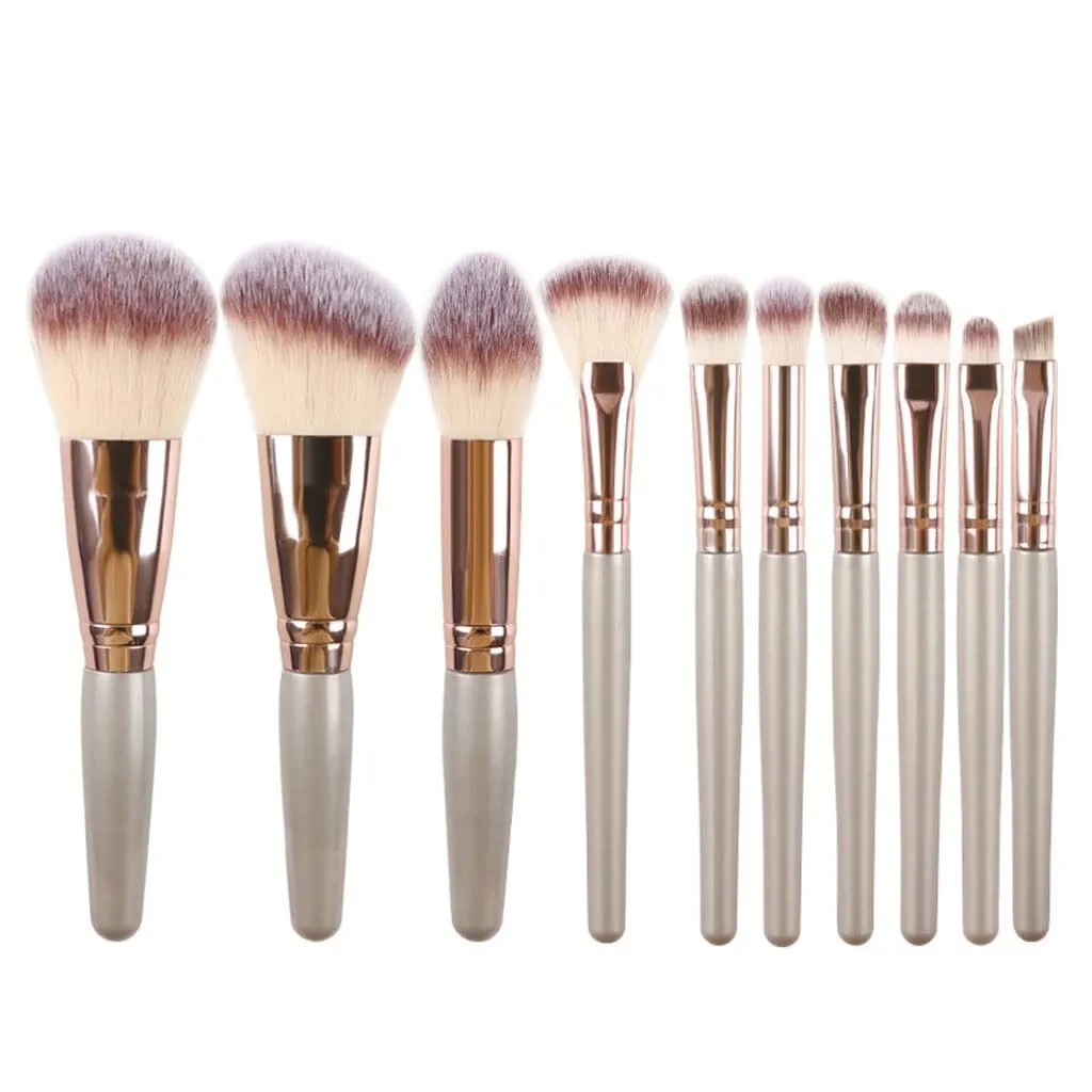 10 Mini Makeup Brushes Set Complete Blush and Eye Shadow Brushes Lip Brushes Beauty Tools, Silver
