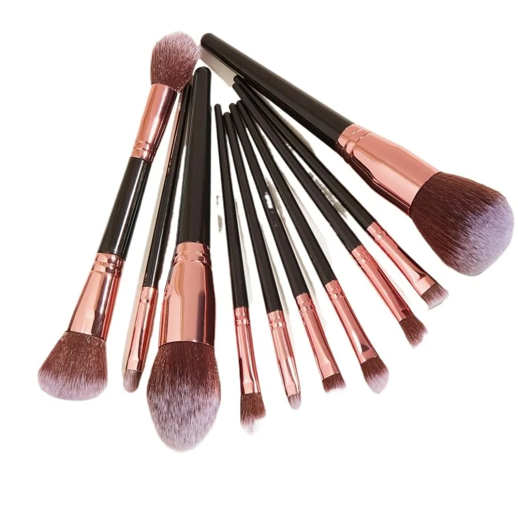 10 Pieces of Black Makeup Brush Set, Super Large, Including Foundation Make-up Brush, Brush