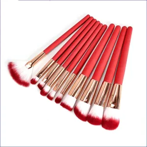 10 Pieces Of Color Changing Handle Makeup Brush Set, Red Foundation, Makeup Tools