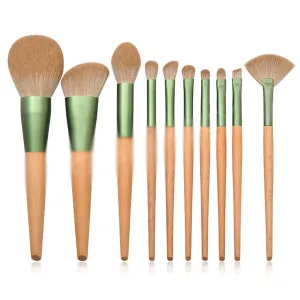 10 Wooden Handle Makeup Brush Set Powder Eye Shadow Eyebrow Brush Makeup Tool, Orange