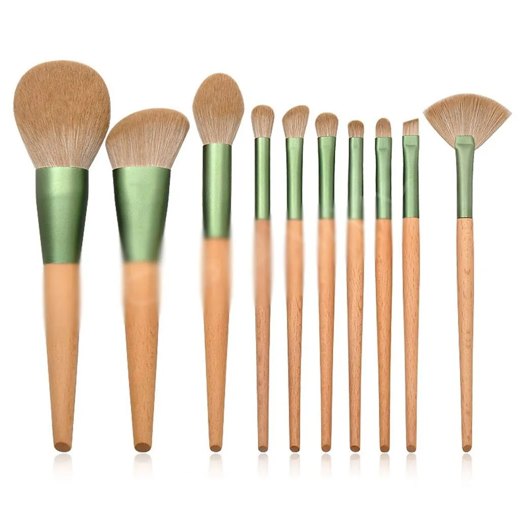 10 Wooden Handle Makeup Brush Set Powder Eye Shadow Eyebrow Brush Makeup Tool, Orange