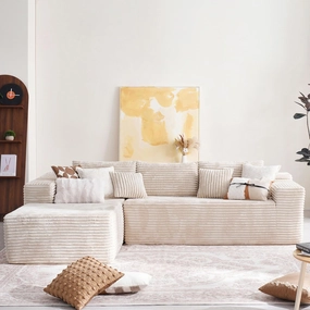 104" Cloud Sectional Couch with Comfy Chaise, Boneless L Shape Sofa with Deep Seat, Minimalist Modular Couches Sleeper for Living Room Bedroom Apartment Lounge,Beige