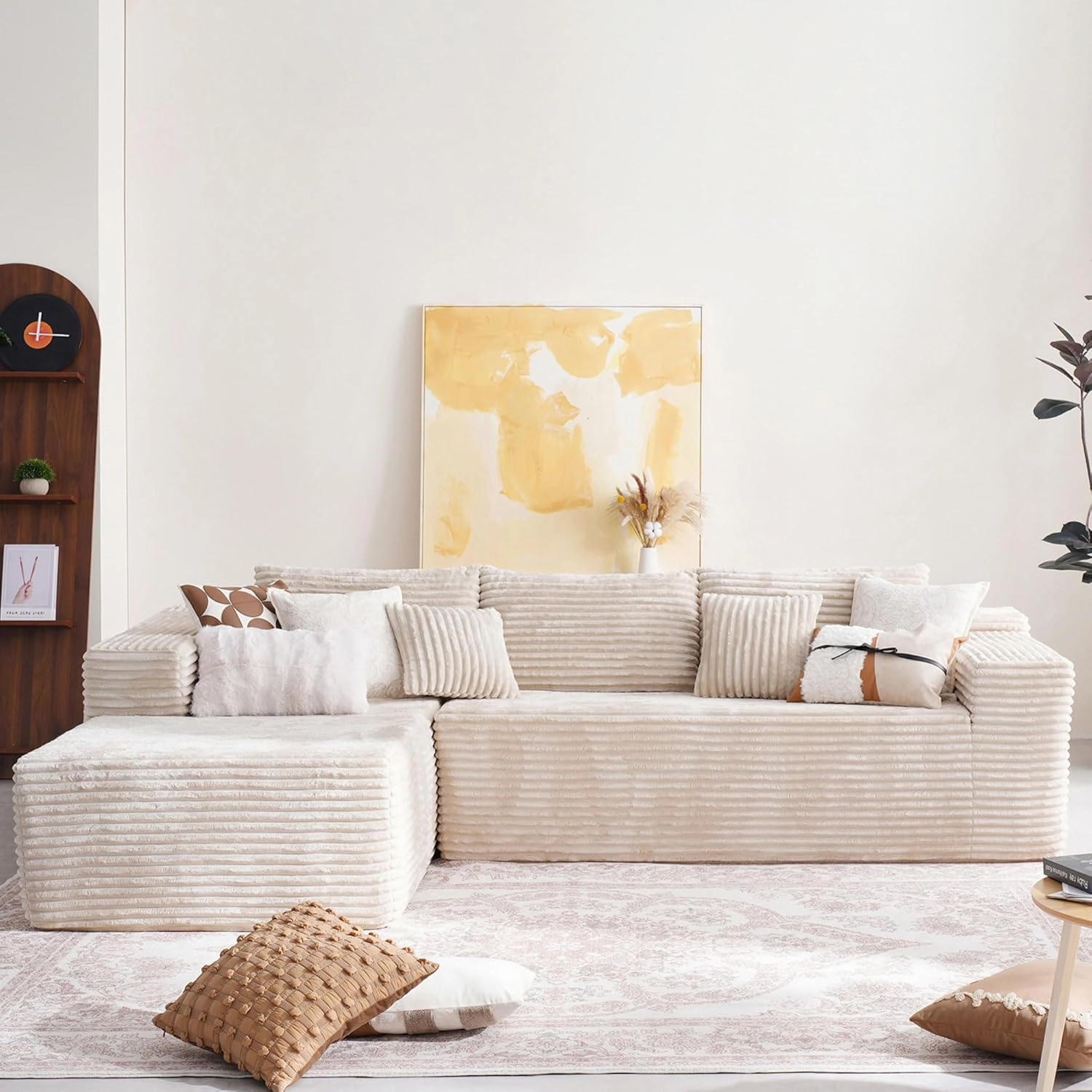 104" Cloud Sectional Couch with Comfy Chaise, Boneless L Shape Sofa with Deep Seat, Minimalist Modular Couches Sleeper for Living Room Bedroom Apartment Lounge,Beige