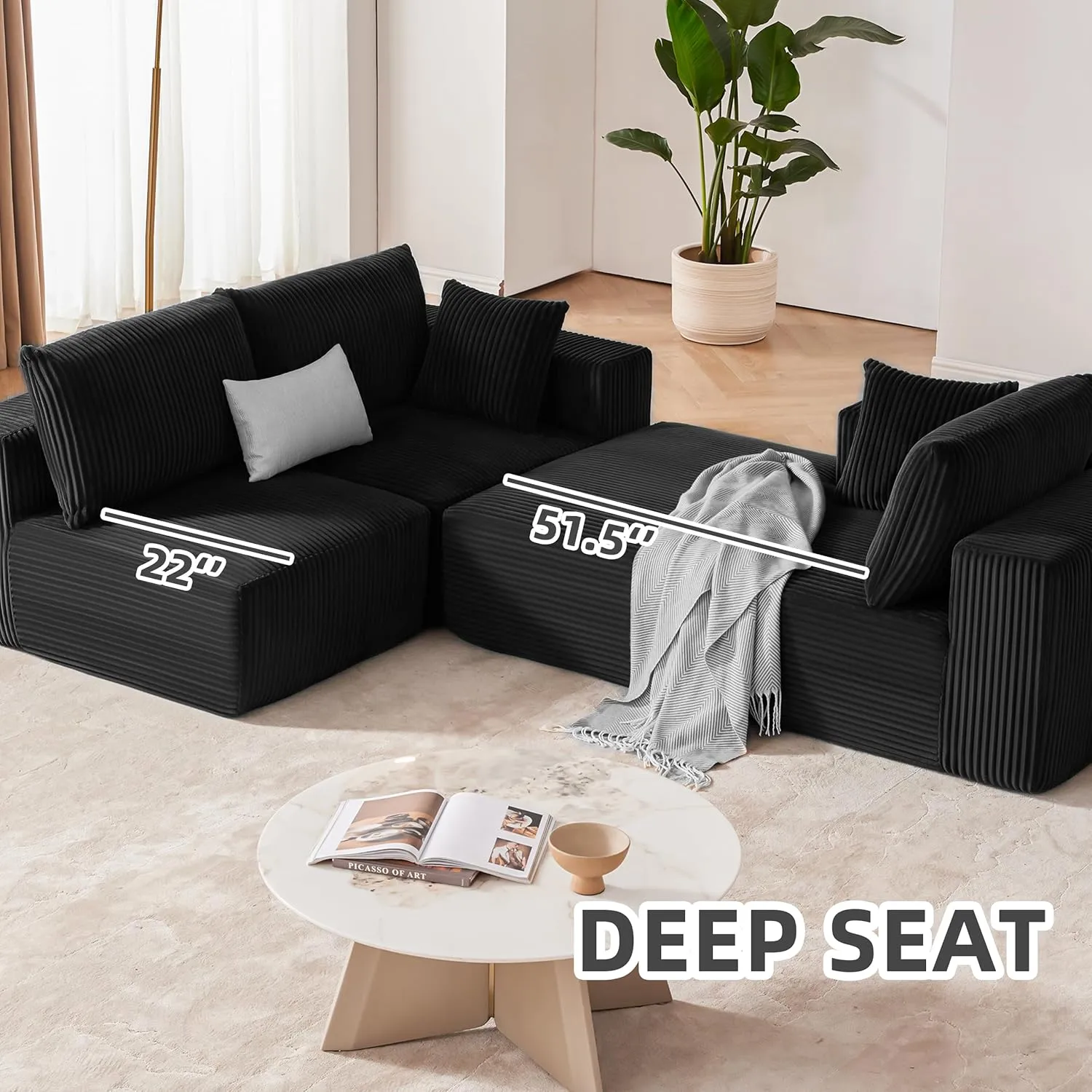 108” Modular Sectional Sofa, Cloud Sectional Couch with Deep Seat, Modern Modular L-Shape Sofa Couch with Chaise,Upholstered Couches for Living Room Bedroom (Black, Left Facing Chaise)