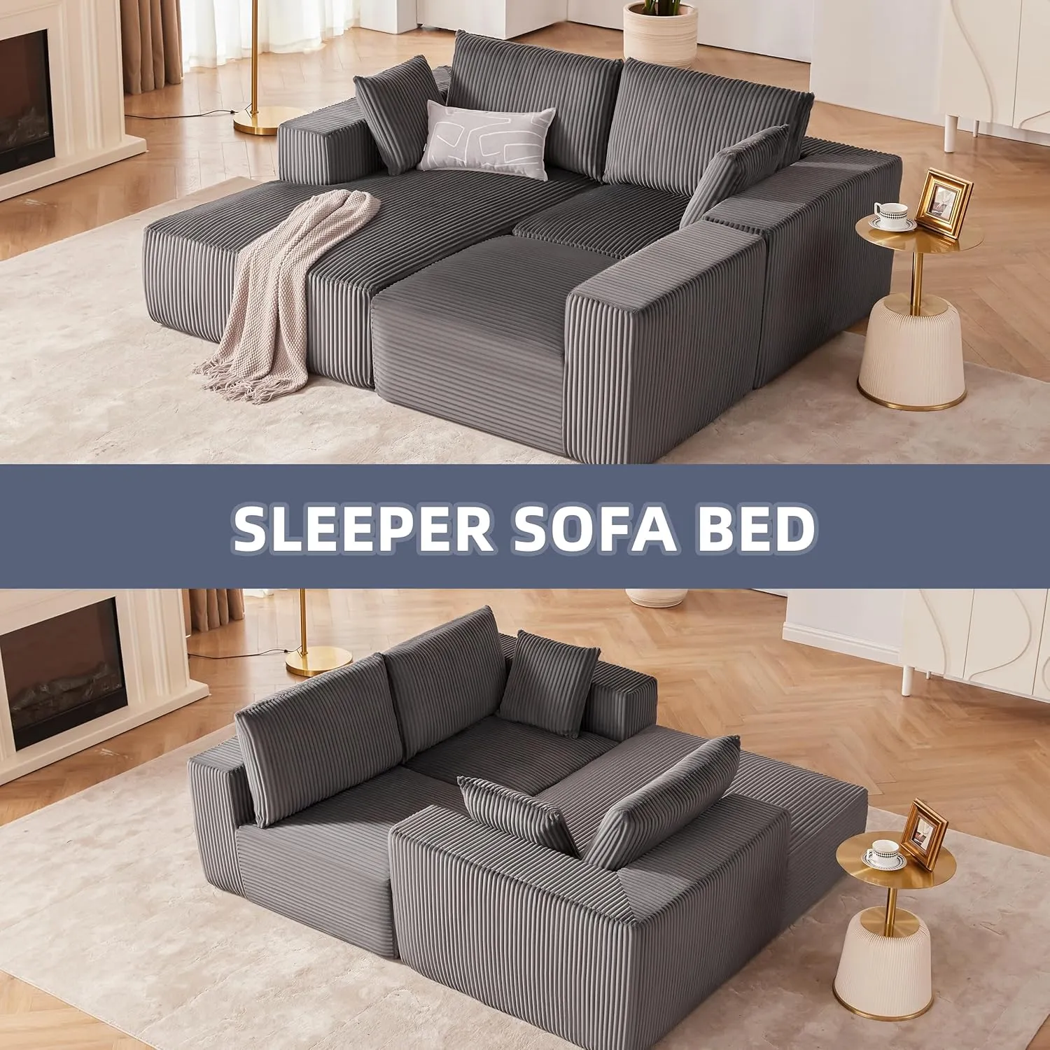 108” Modular Sectional Sofa, Cloud Sectional Couch with Deep Seat, Modern Modular L-Shape Sofa Couch with Chaise,Upholstered Couches for Living Room Bedroom (Grey, Left Facing Chaise)
