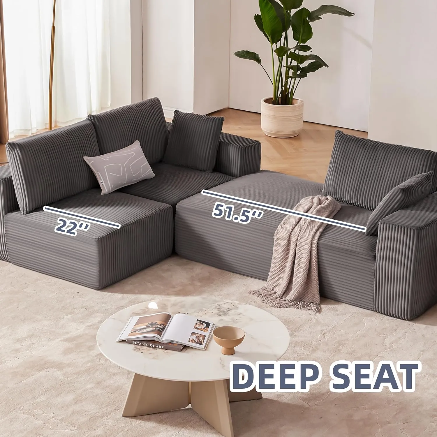 108” Modular Sectional Sofa, Cloud Sectional Couch with Deep Seat, Modern Modular L-Shape Sofa Couch with Chaise,Upholstered Couches for Living Room Bedroom (Grey, Left Facing Chaise)
