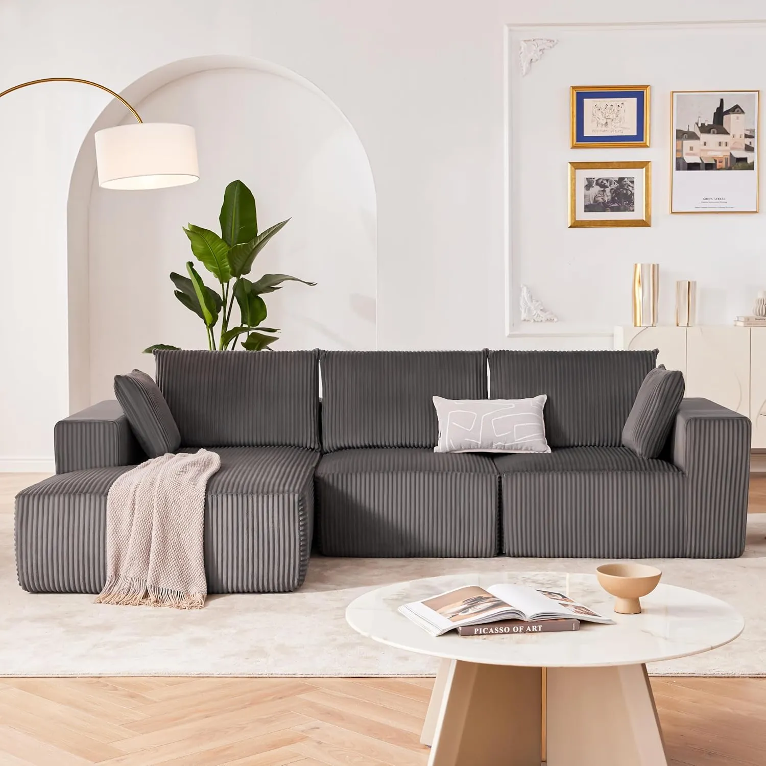108” Modular Sectional Sofa, Cloud Sectional Couch with Deep Seat, Modern Modular L-Shape Sofa Couch with Chaise,Upholstered Couches for Living Room Bedroom (Grey, Left Facing Chaise)