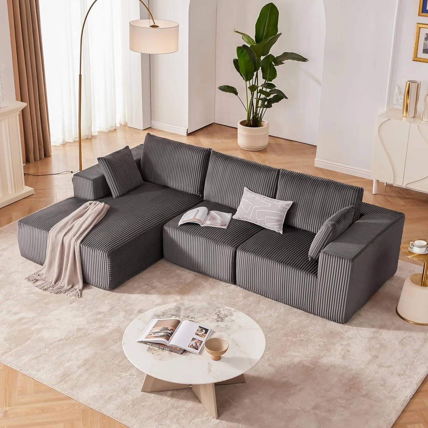 108” Modular Sectional Sofa, Cloud Sectional Couch with Deep Seat, Modern Modular L-Shape Sofa Couch with Chaise,Upholstered Couches for Living Room Bedroom (Grey, Left Facing Chaise)