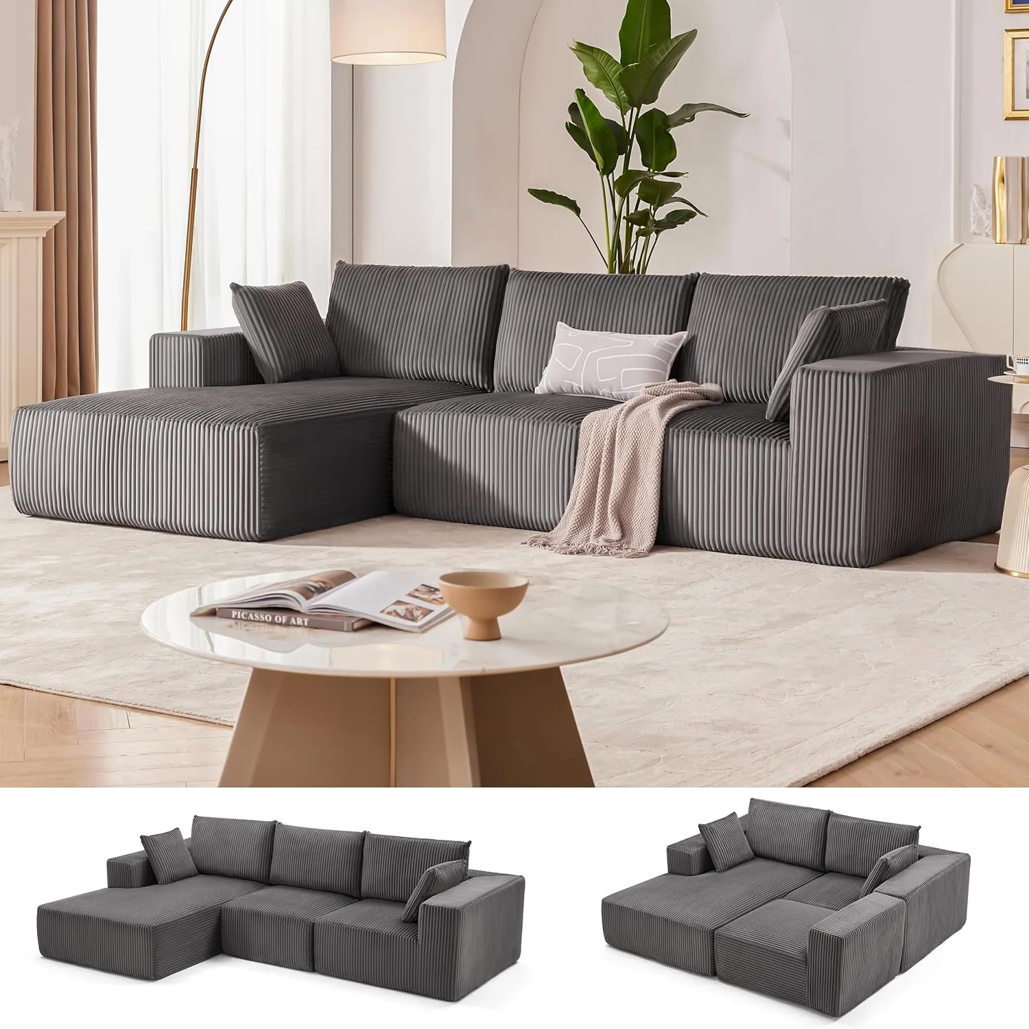 108” Modular Sectional Sofa, Cloud Sectional Couch with Deep Seat, Modern Modular L-Shape Sofa Couch with Chaise,Upholstered Couches for Living Room Bedroom (Grey, Left Facing Chaise)