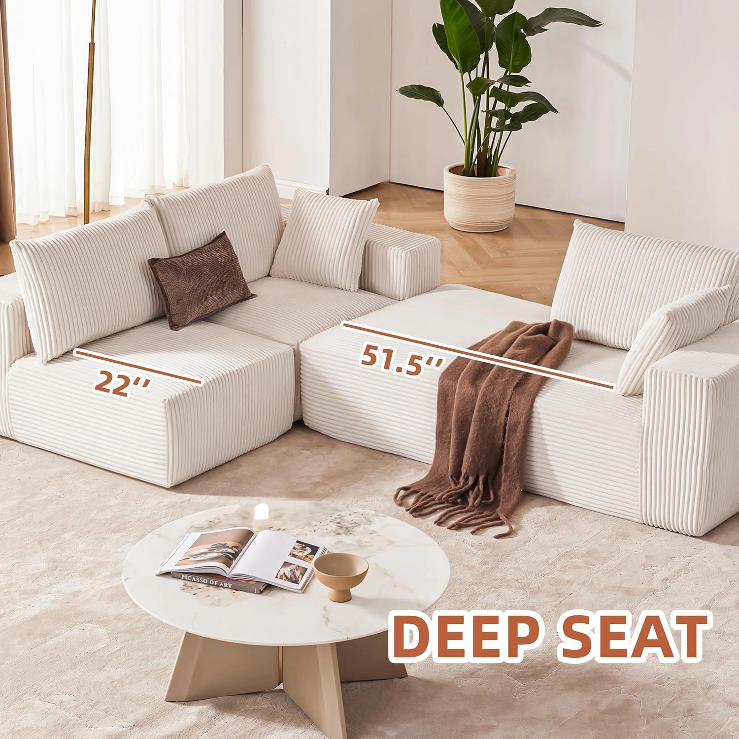 108” Modular Sectional Sofa, Cloud Sectional Couch with Deep Seat, Modern Modular L-Shape Sofa Couch with Chaise,Upholstered Couches for Living Room Bedroom (Beige, Left Facing Chaise)