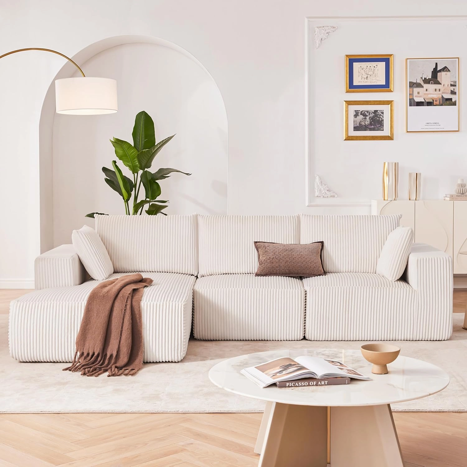 108” Modular Sectional Sofa, Cloud Sectional Couch with Deep Seat, Modern Modular L-Shape Sofa Couch with Chaise,Upholstered Couches for Living Room Bedroom (Beige, Left Facing Chaise)