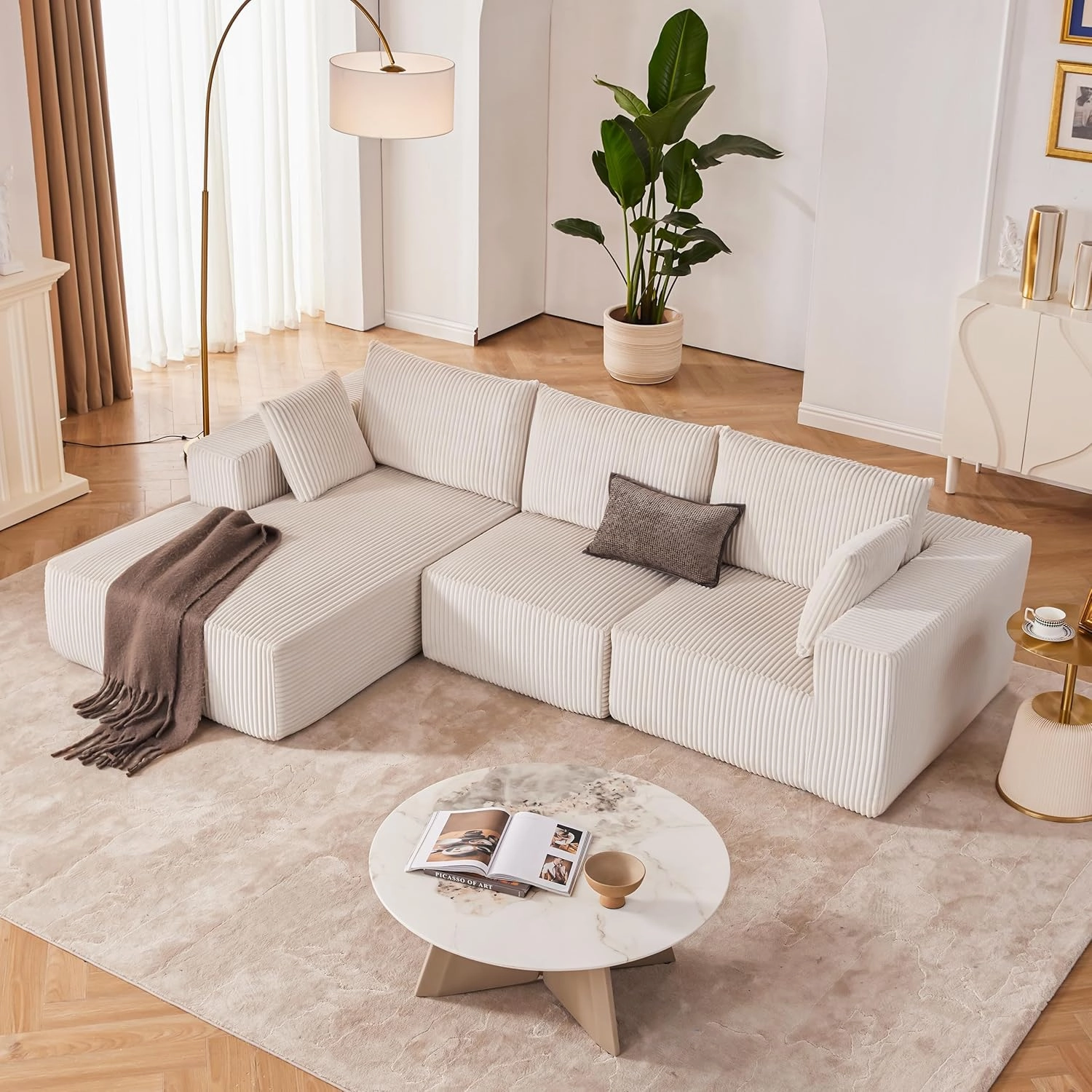 108” Modular Sectional Sofa, Cloud Sectional Couch with Deep Seat, Modern Modular L-Shape Sofa Couch with Chaise,Upholstered Couches for Living Room Bedroom (Beige, Left Facing Chaise)