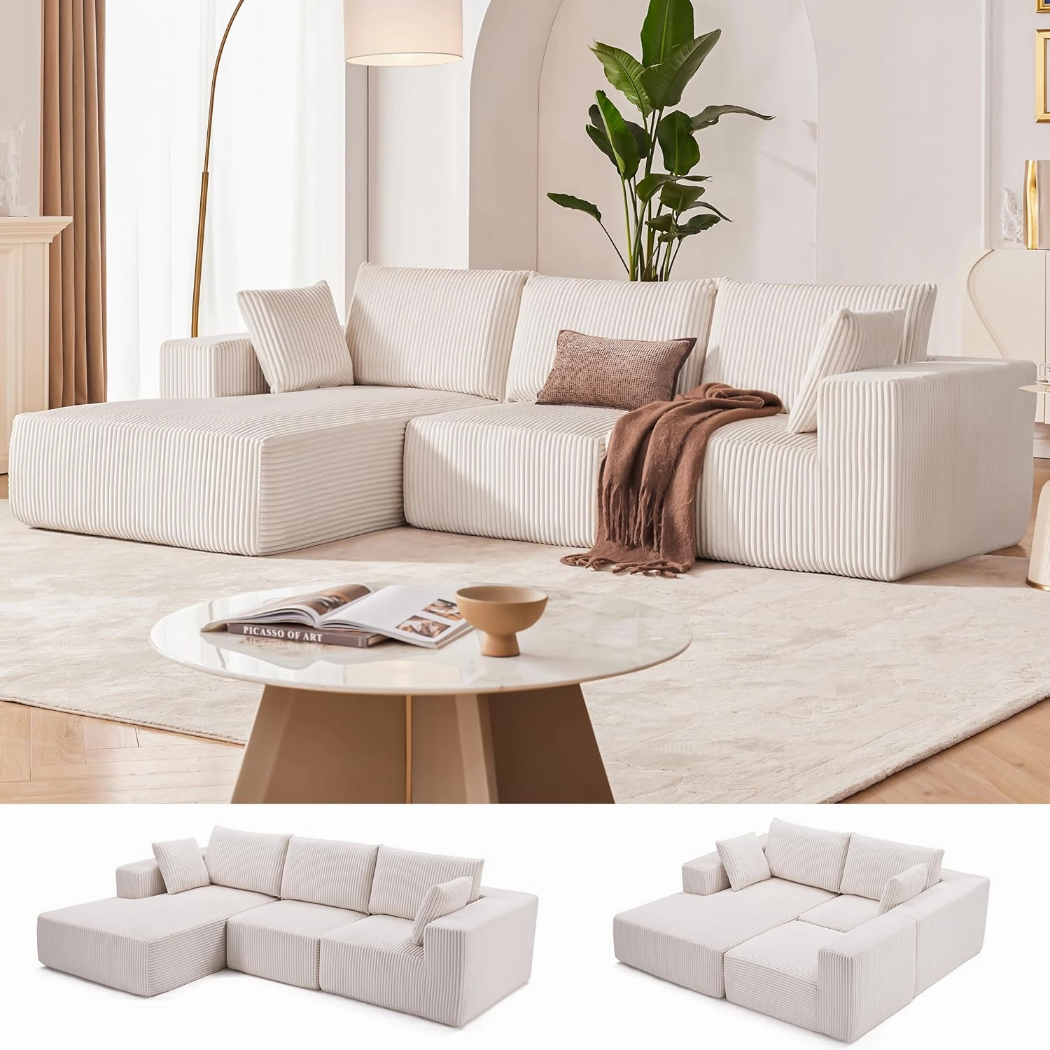 108” Modular Sectional Sofa, Cloud Sectional Couch with Deep Seat, Modern Modular L-Shape Sofa Couch with Chaise,Upholstered Couches for Living Room Bedroom (Beige, Left Facing Chaise)