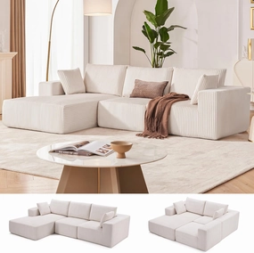 108” Modular Sectional Sofa, Cloud Sectional Couch with Deep Seat, Modern Modular L-Shape Sofa Couch with Chaise,Upholstered Couches for Living Room Bedroom (Beige, Left Facing Chaise)