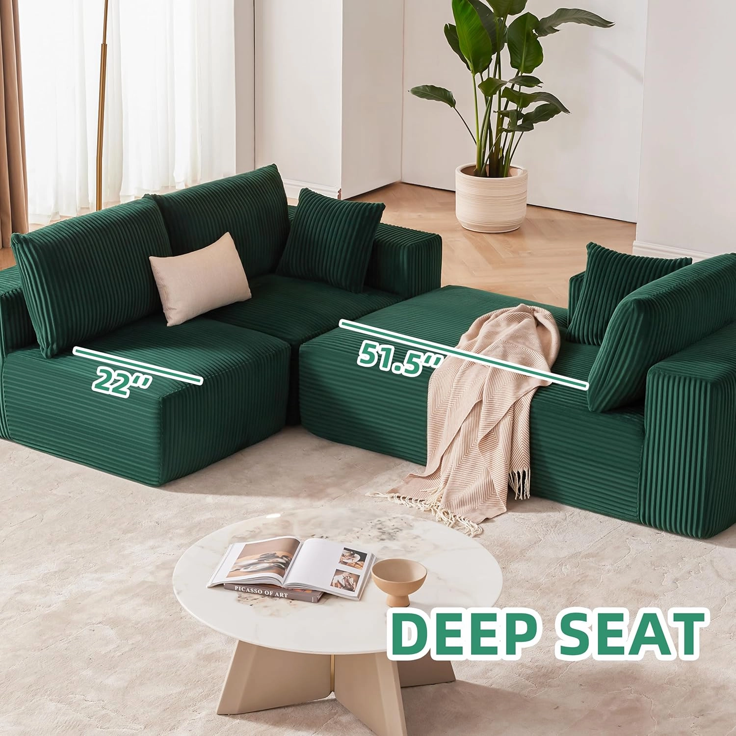 108” Modular Sectional Sofa, Cloud Sectional Couch with Deep Seat, Modern Modular L-Shape Sofa Couch with Chaise,Upholstered Couches for Living Room Bedroom (Green, Left Facing Chaise)