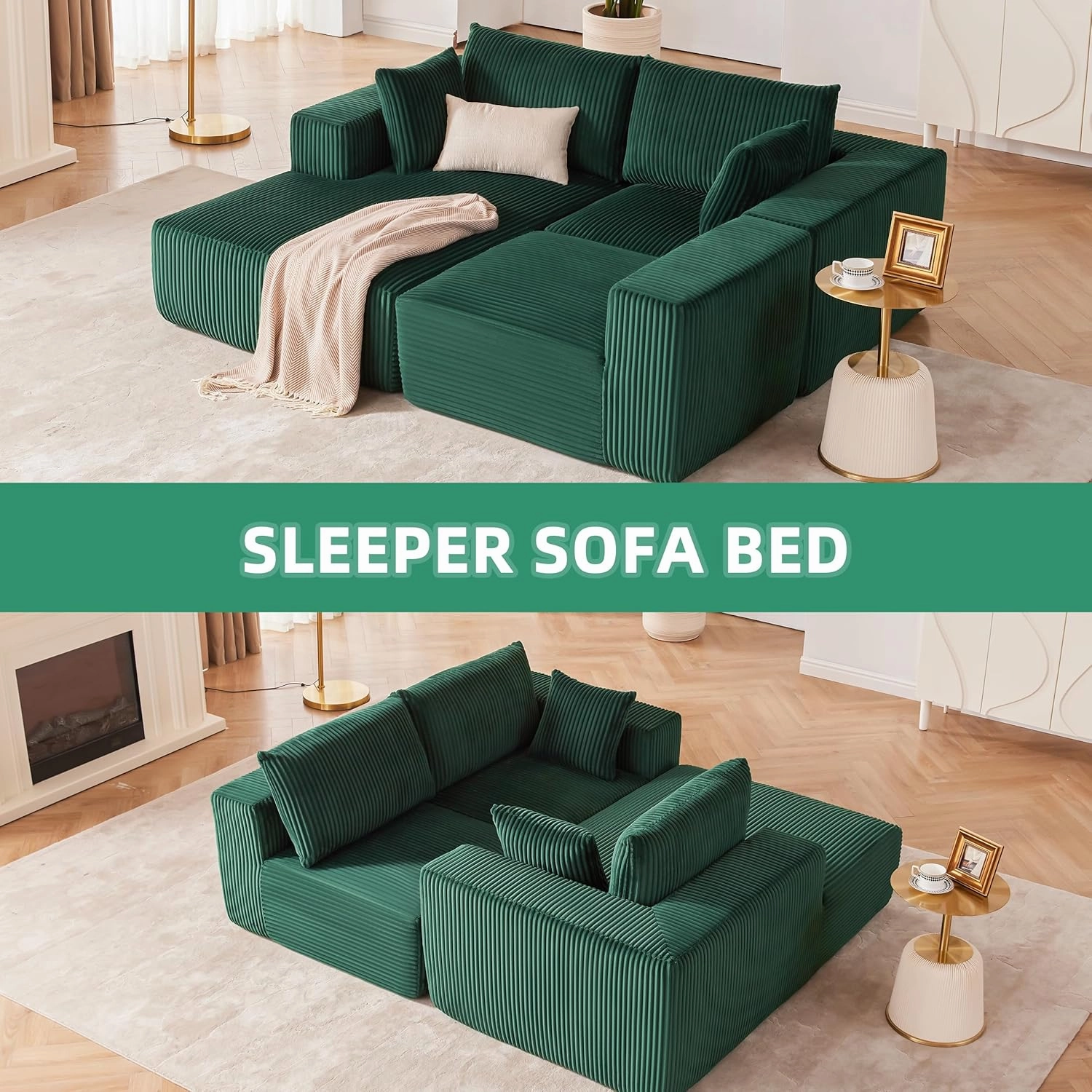 108” Modular Sectional Sofa, Cloud Sectional Couch with Deep Seat, Modern Modular L-Shape Sofa Couch with Chaise,Upholstered Couches for Living Room Bedroom (Green, Left Facing Chaise)