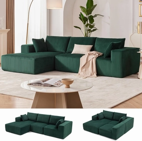 108” Modular Sectional Sofa, Cloud Sectional Couch with Deep Seat, Modern Modular L-Shape Sofa Couch with Chaise,Upholstered Couches for Living Room Bedroom (Green, Left Facing Chaise)