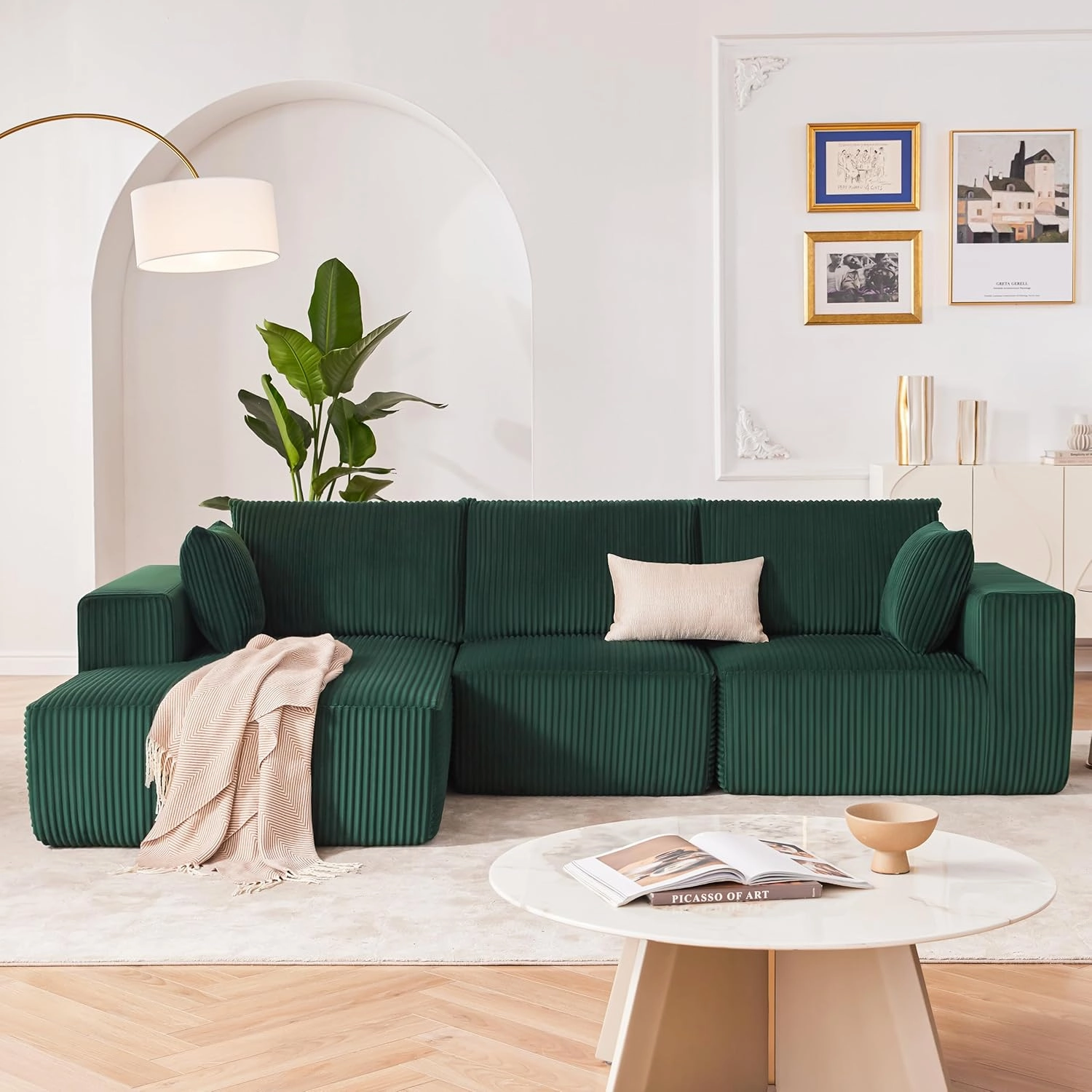 108” Modular Sectional Sofa, Cloud Sectional Couch with Deep Seat, Modern Modular L-Shape Sofa Couch with Chaise,Upholstered Couches for Living Room Bedroom (Green, Left Facing Chaise)