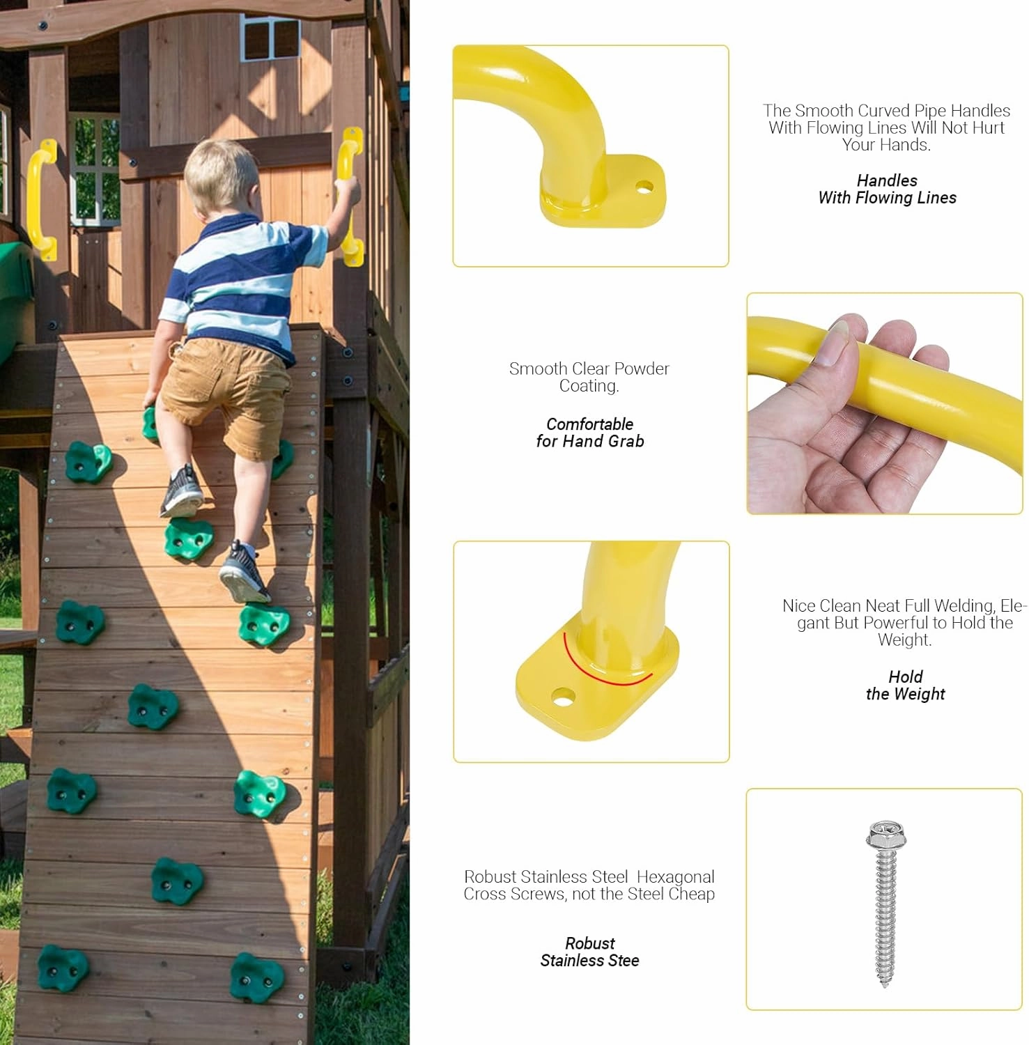 10 Inch 4 Pieces Blue Metal Safety Handles for Playground Accessories - Outdoor Backyard Swing Set Kids Grab Handles, Playset Hand Grips for Playhouse, Treehouse, Jungle Gym, Climbing Frame