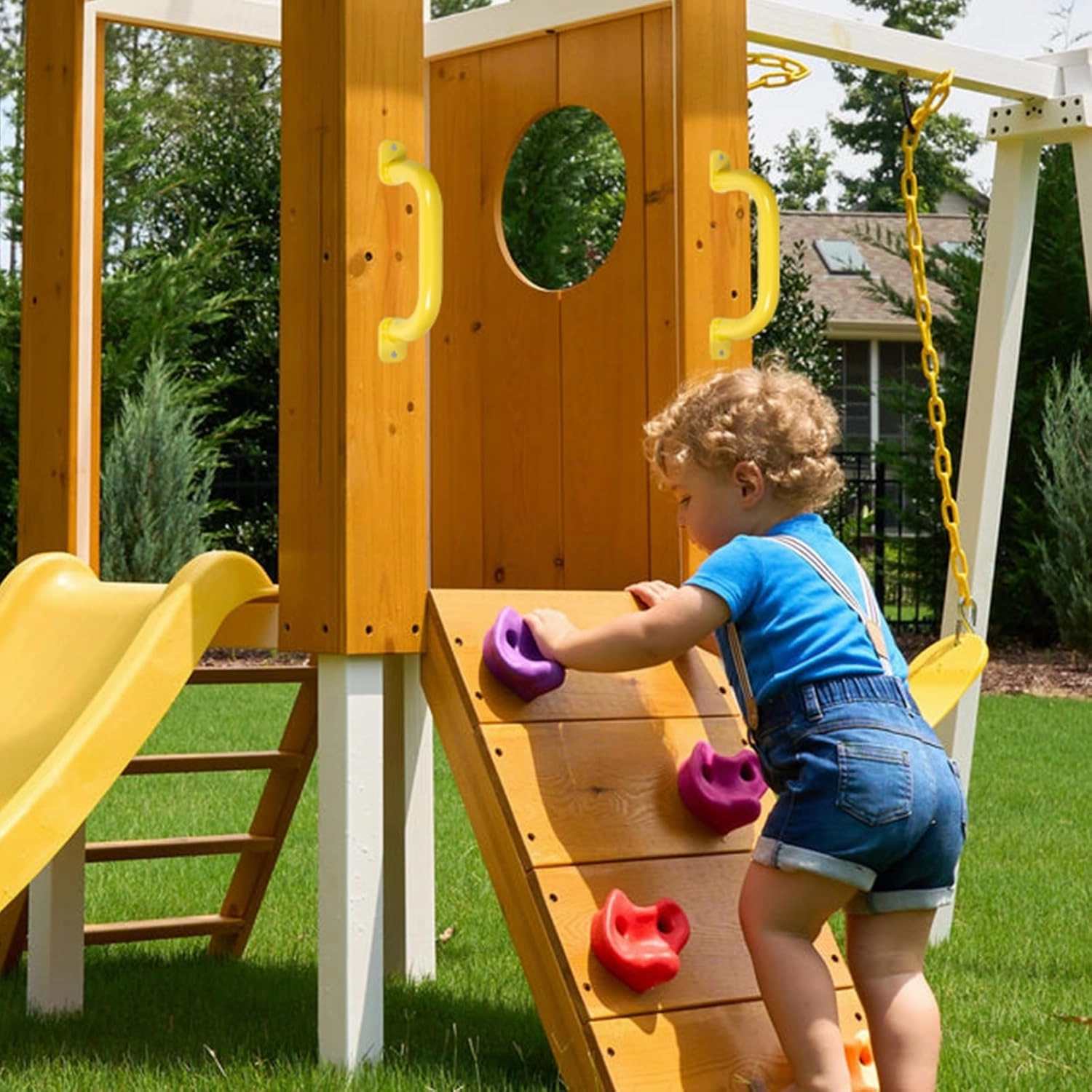 10 Inch 4 Pieces Blue Metal Safety Handles for Playground Accessories - Outdoor Backyard Swing Set Kids Grab Handles, Playset Hand Grips for Playhouse, Treehouse, Jungle Gym, Climbing Frame