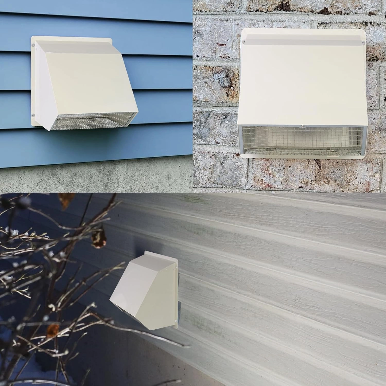 10 Inch Hooded Wall Vent with Screen and Damper, Outdoor Wall Exhaust Vent Cover Cap for Kitchen Range Hood Dryer Exterior Ventilation and Outside Air Exhaust, Galvanized Steel, White