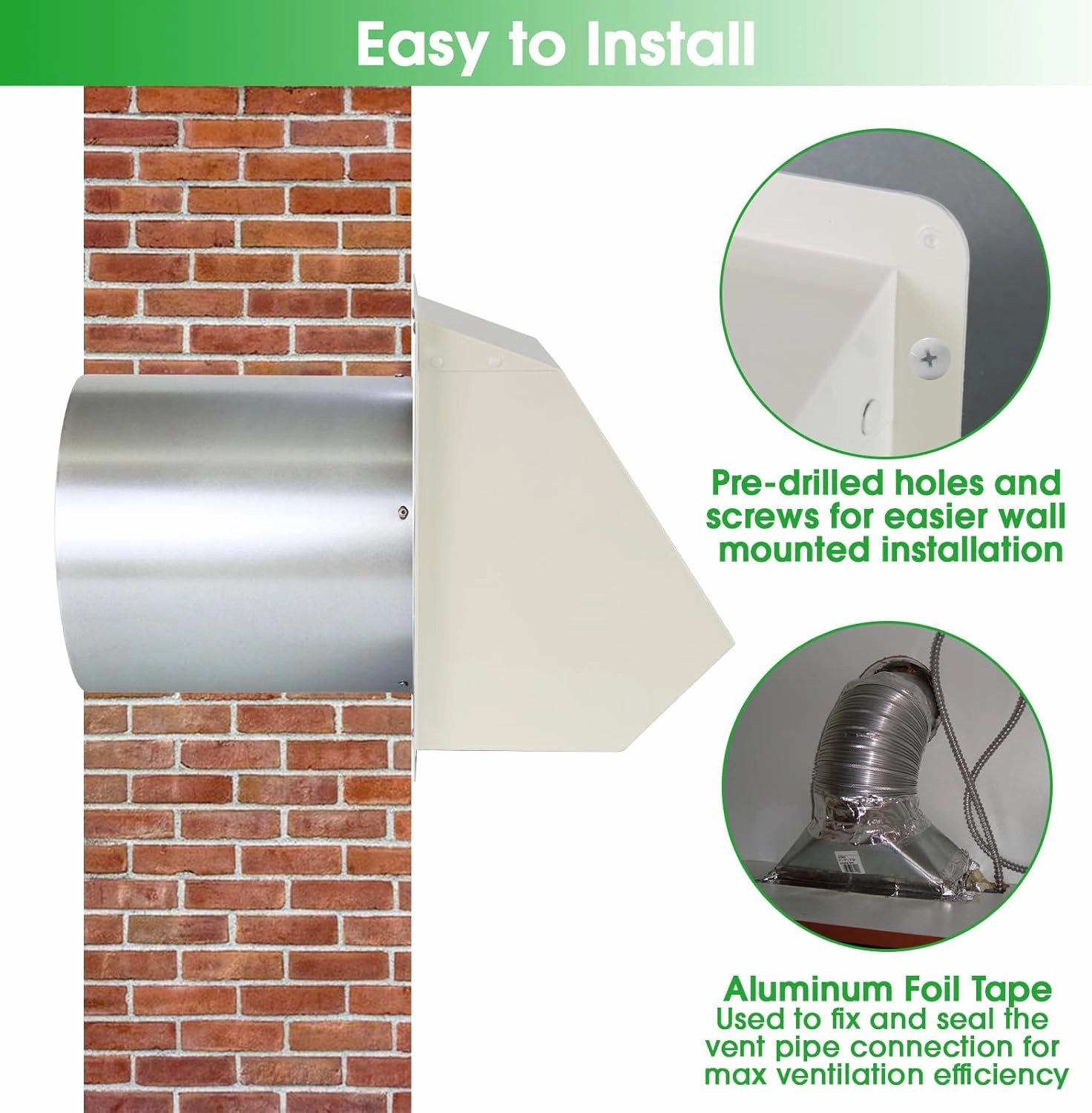 10 Inch Hooded Wall Vent with Screen and Damper, Outdoor Wall Exhaust Vent Cover Cap for Kitchen Range Hood Dryer Exterior Ventilation and Outside Air Exhaust, Galvanized Steel, White