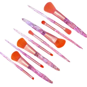 10Pcs Makeup Brushes,Premium Synthetic Foundation Powder Blush Blending Face Brush Kit, Shiny Crystal Blue Handle Makeup Brush Set for Woman (Pinkish Orange)