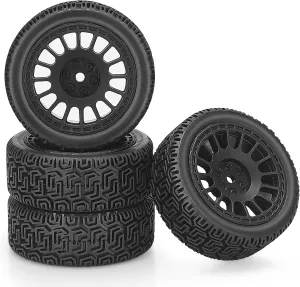 1/10 RC On Road Car Tires and Wheels, daitoku 12mm Hex RC Rally Car Tires Compatible with 1/10 Tamiya TT01 TT02 XV01 TA06 PTG2 HPI KYOSHO HSP