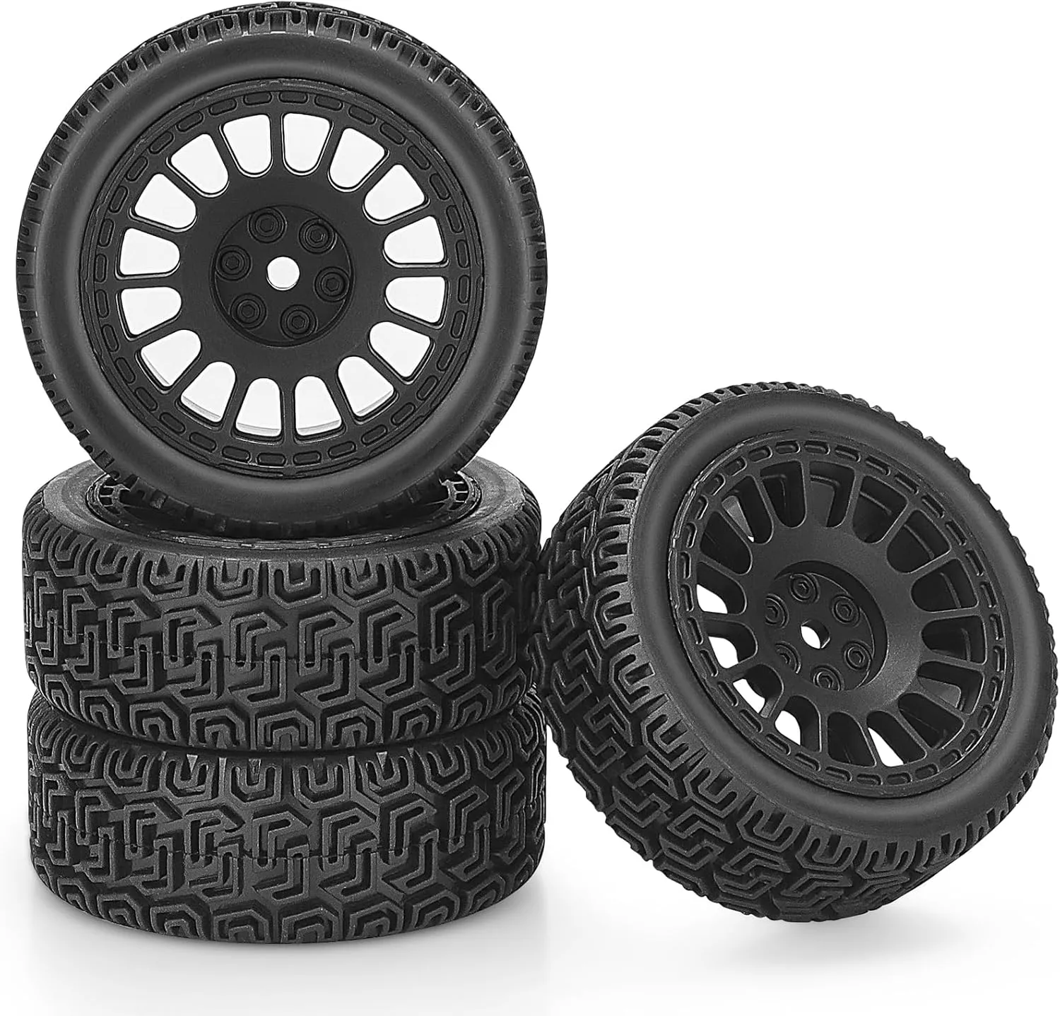 1/10 RC On Road Car Tires and Wheels, daitoku 12mm Hex RC Rally Car Tires Compatible with 1/10 Tamiya TT01 TT02 XV01 TA06 PTG2 HPI KYOSHO HSP