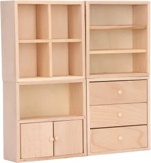 1:12 Dollhouse Cabinet Set, 4 Pcs Doll House Cabinet Set, Simple Lifelike Miniature Wooden Dollhouse Furniture Cabinet, Mini Dollhouse Accessories Storage Cabinet