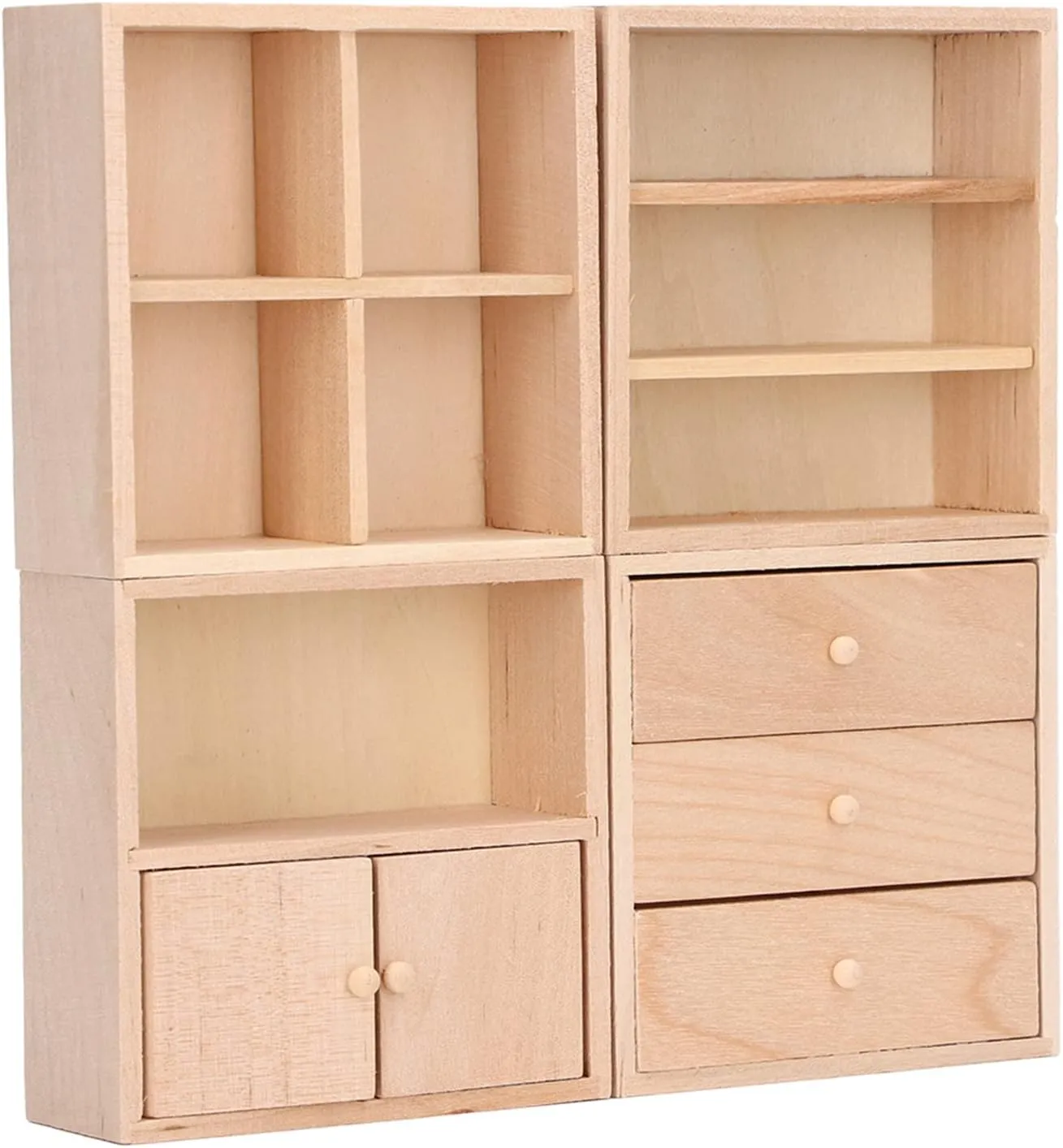 1:12 Dollhouse Cabinet Set, 4 Pcs Doll House Cabinet Set, Simple Lifelike Miniature Wooden Dollhouse Furniture Cabinet, Mini Dollhouse Accessories Storage Cabinet