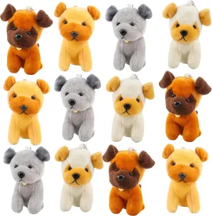 12 Pack Mini Plush Dog Bulk Soft Small Puppy Stuffed Animals Keychain for Backpack Goodie Bag Fillers Baby Shower Birthday Valentines Easter (Color Set 3)