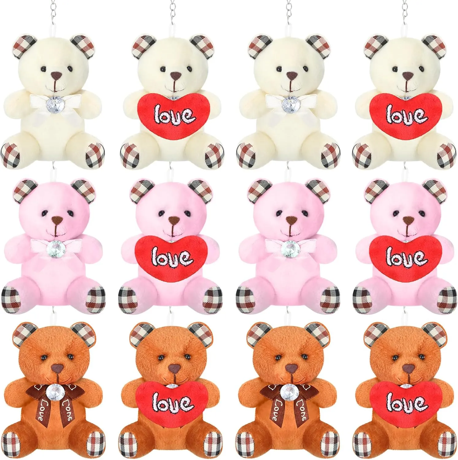 12 Pcs Valentine's Day Bear Stuffed Animals Bulk 3.5 Inch Soft Plush Bears Doll with Bow Love Heart Cute Bear Baby Shower Decorations Soft Plush Toy for Wedding Birthday Gift Party Favor