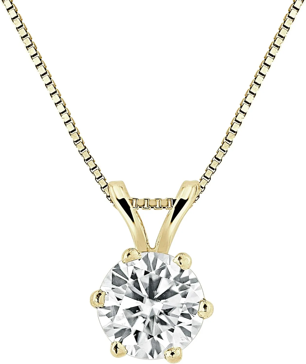 1/2 to 3 1/2 Carat Moissanite Round Solitaire Pendant Necklace in 14k Gold (J-K, cttw) 6-Prong 16 to 18 Inch Adjustable Chain Spring Ring by Diamond Wish