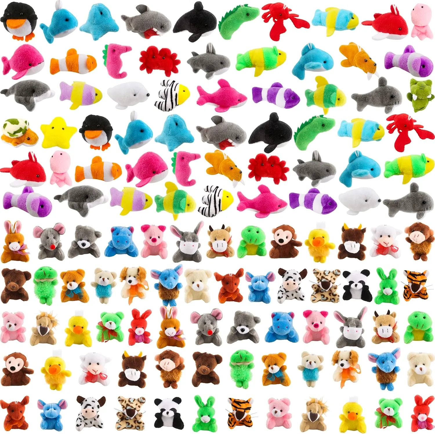 124 Pack Mini Stuffed Animal Toys Small Plush Sea Animal Toy Bulk Tiny Plush Ocean Animal Keychain for Birthday Children's Day Gifts Animal Themed Party Favors Goodie Bag Fillers