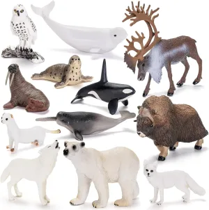 12PCS 4-7" Large Arctic Polar Animals Figurines Toys, Realistic Plastic Artic Animal Figures Includes Polar Bear,Whales,Orca, Cake Toppers Birthday Gift Party Favors Toys for Toddlers Kids