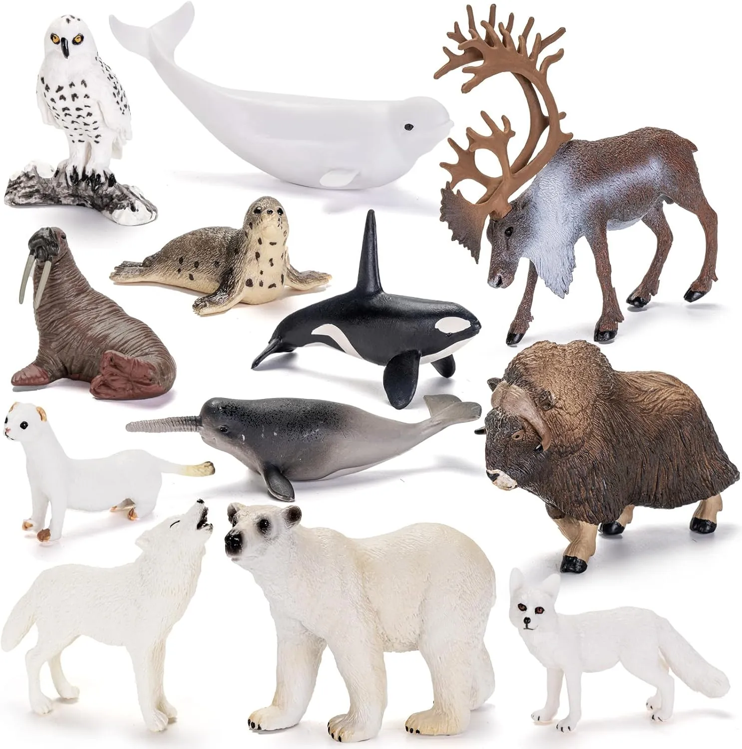 12PCS 4-7" Large Arctic Polar Animals Figurines Toys, Realistic Plastic Artic Animal Figures Includes Polar Bear,Whales,Orca, Cake Toppers Birthday Gift Party Favors Toys for Toddlers Kids