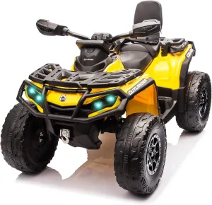 12V Kids Ride On Electric ATV, 2 Leather Seater ATV Car for Kids, 27V Kids Ride On Toys with LED Headlights, Bluetooth & Music, Adjusted Speeds 2-4 MPH, Ride On Toys for Kids 3-8,Yellow