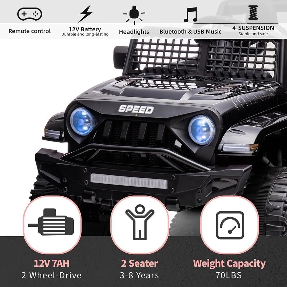 12V Ride On Car, Electric Car for Kids, 12V Ride on Toys, Kids Cars w/3 Speeds Adjustable Equipped with Music, Parent Remote Control, Spring Suspension, AUX Port Gifts for Kids-Black