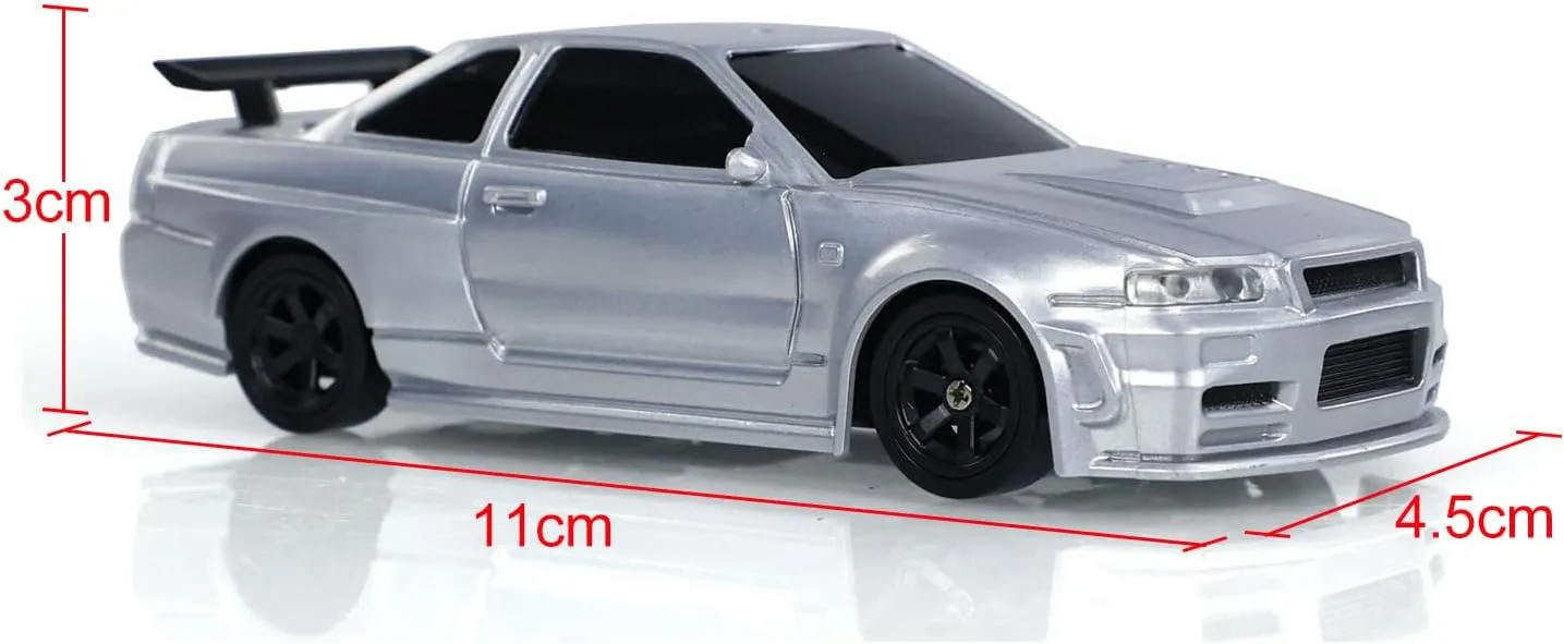 1/43 Full Scale RC Drift Race Vehicle with Gyro Edition 4WD Ready to Go Mini Racing Car Remote Control Car High Speed Model for Collection Gift Boys(Silver Gray)