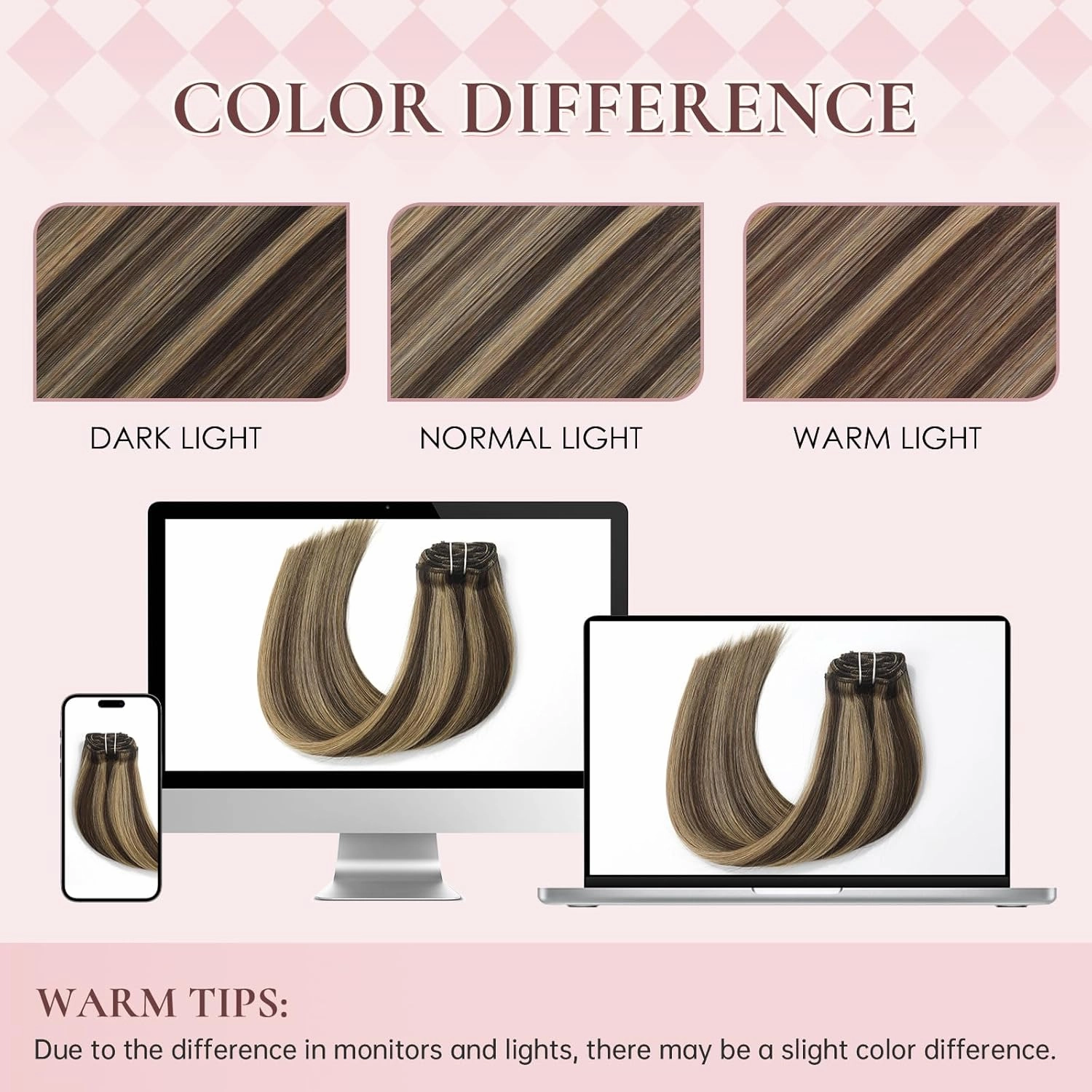 14 Inch Clip in Real Human Hair Extensions,Chocolate Brown with Caramel Blonde Highlights, Remy Thick Invisible Straight Hair, Seamless 65 Gram 7 Pieces Set with 16 Clips