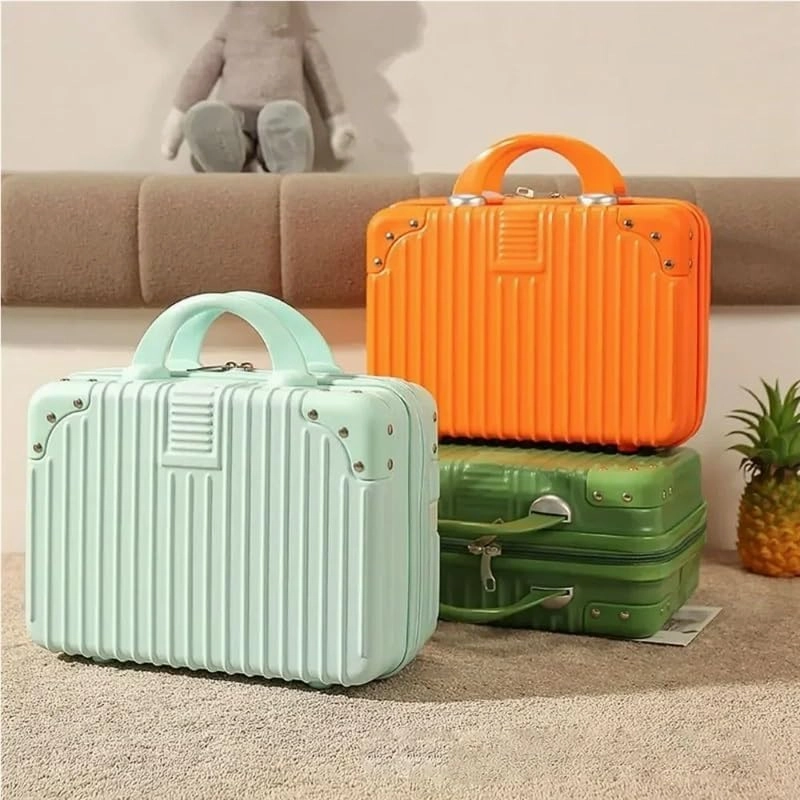14 inch Mini Travel Suitcase Cosmetic Box Hand Luggage Organizer Makeup Case Small Password Box Boarding Case For Women Girls(Beige)