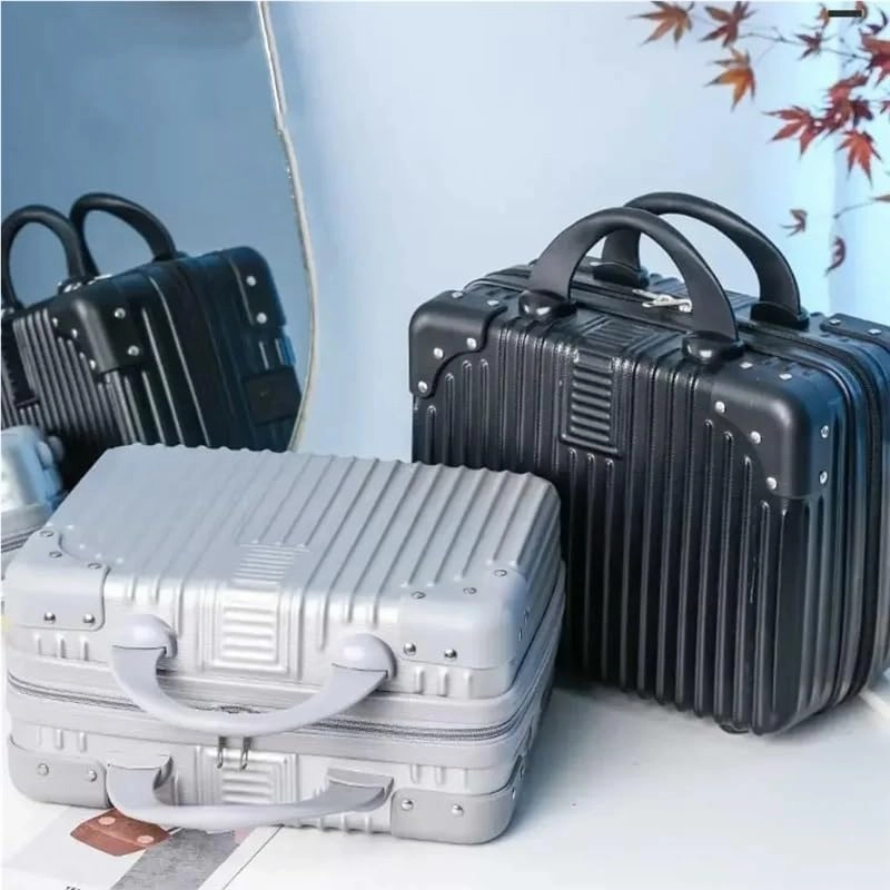 14 inch Mini Travel Suitcase Cosmetic Box Hand Luggage Organizer Makeup Case Small Password Box Boarding Case For Women Girls(Beige)