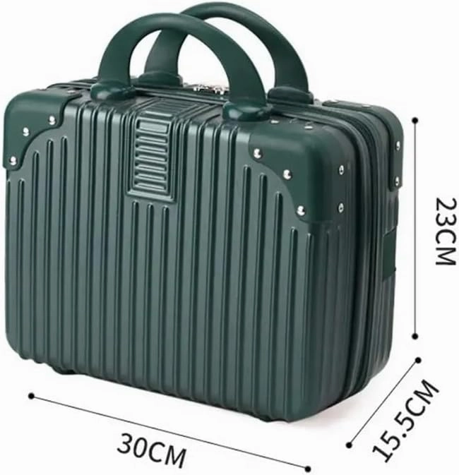 14 inch Mini Travel Suitcase Cosmetic Box Hand Luggage Organizer Makeup Case Small Password Box Boarding Case For Women Girls(Beige)