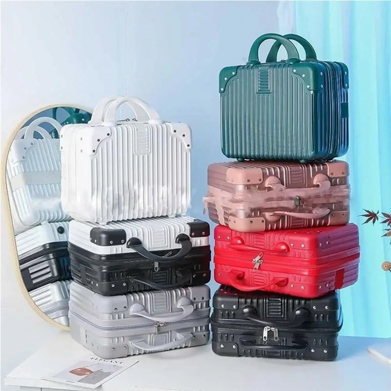 14 inch Mini Travel Suitcase Cosmetic Box Hand Luggage Organizer Makeup Case Small Password Box Boarding Case For Women Girls(Beige)